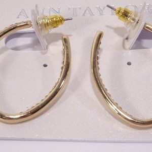 Ann Taylor Metallic Gold Crystal pave Open End V Hoop Earrings NWT 39.99